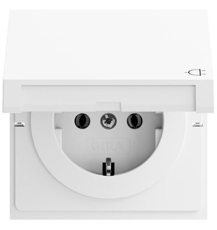 Gira 445472 Schutzkontakt-Steckdose mit Klappdeckel, System 70, reinweiß seidenmatt (lackiert)
