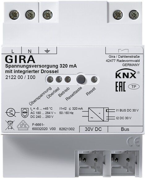 Gira 212200 KNX Spannungsversorgung 320mA mit integrierter Drossel