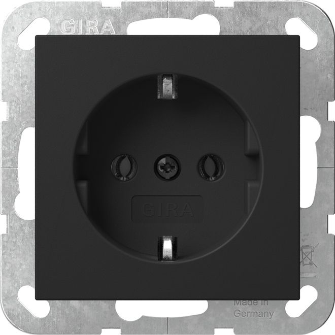Gira 4466005 Schutzkontakt-Steckdose ohne Befestigungskrallen, System 55, schwarz matt