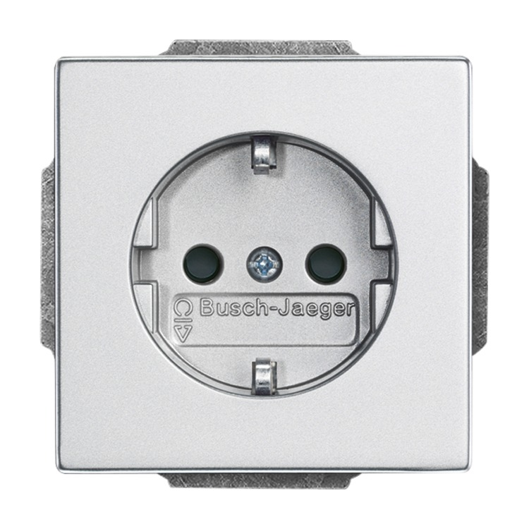 Busch-Jaeger 2300 EUCB-83 Schutzkontakt-Steckdose Safety+ mit Schraubklemmen,  mit erhöhtem Berührungsschutz, mit Befestigungskrallen, aluminium silber matt, Plattform 63