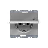 Berker 47477104 Schutzkontakt-Steckdose mit Klappdeckel, Beschriftungsfeld, erhöhtem Berührungsschutz, in 45°-Stufen variable Einbaulage, K.5, Edelstahl Rostfrei