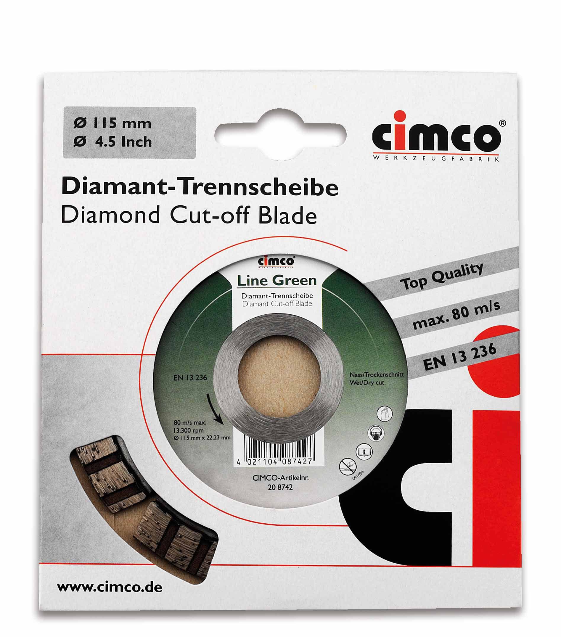 Cimco 20 8742 Diamant-Trennscheibe Line Green, für Basalt und Bordstein, Scheiben-Ø 115 mm