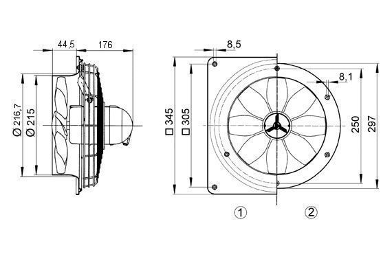 Maico DZQ 20/4 B Ex T, Axial-Wandventilator, 200 mm, explosionsgeschützt