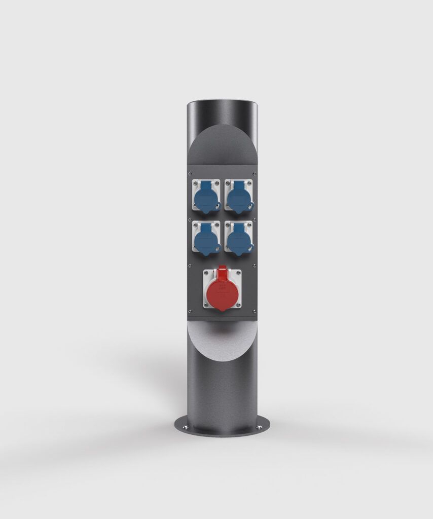 BS ES323-1-7 Energiesäule 700mm hoch, Edelstahl, 1x CEE 5 16A, 4x CEE 3 16A, 230V, 6h, dunkelgrau (DB703)