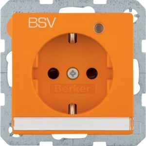 Berker 41106024 Schutzkontakt-Steckdose  mit Kontroll-LED, Aufdruck "BSV", Beschriftungsfeld, erhöhtem Berührungsschutz und Schraub-Liftklemmen Q.x orange samt