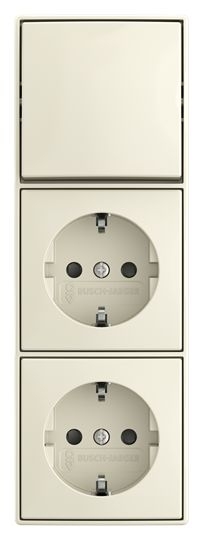 Busch-Jaeger 2601/6/20/2 EAPBJ-522 Kombination Wippschalter 1-fach, Aus/Wechselschaltung mit Schutzkontakt-Doppelsteckdose Safety+, Busch-balance AP, weiß glänzend