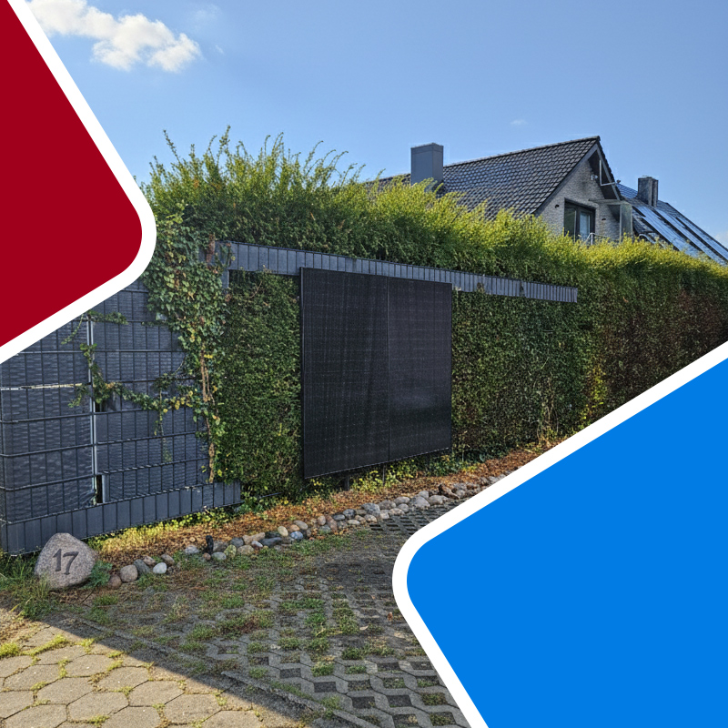 Zwei PV-Panele am Zaun befestigt, der an der Grundstücksgrenze steht