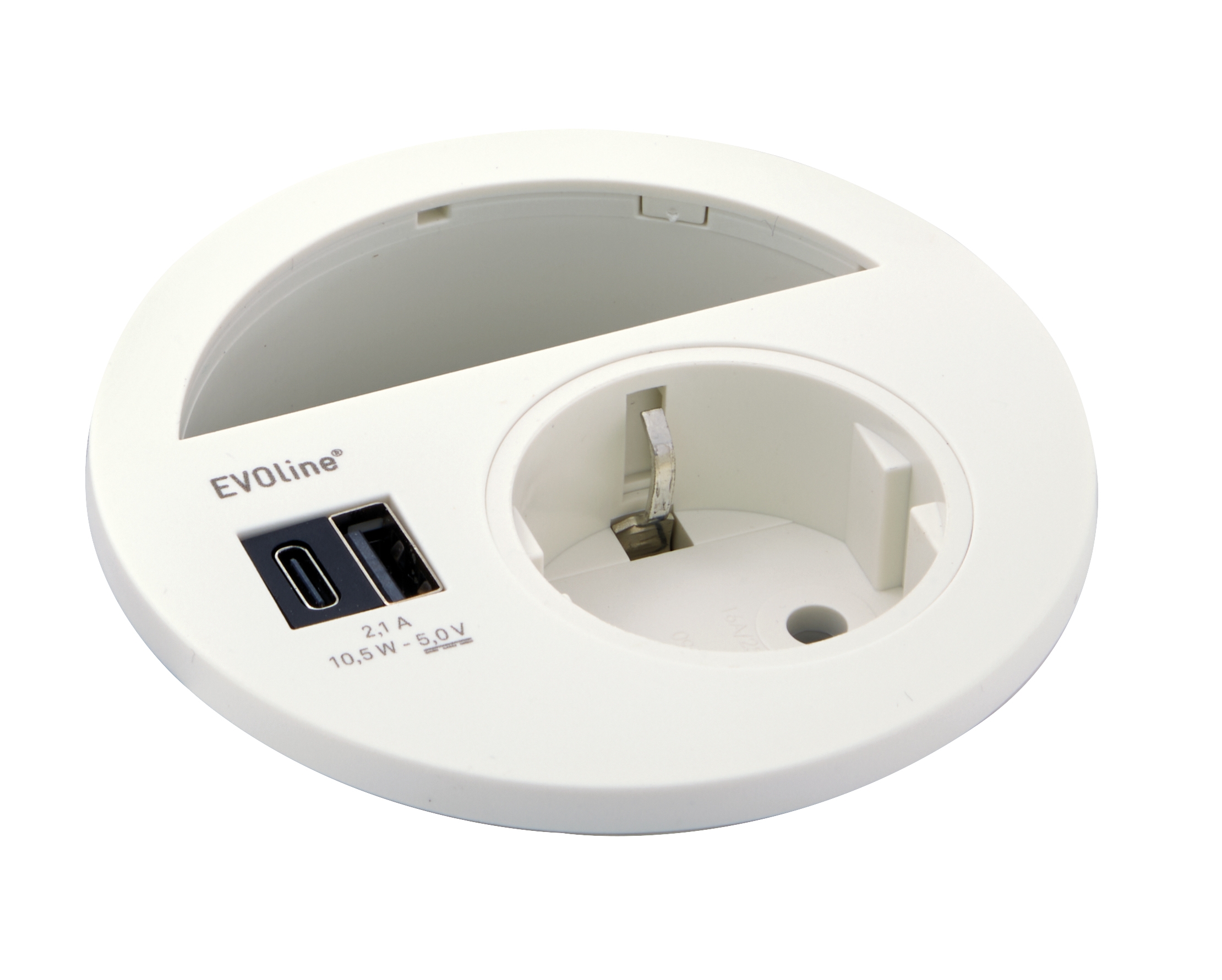 EVOline® 159273007401 Tisch-Einbausteckdose Circle80, VDE Steckdose, USB Charger Typ A+C, weiß