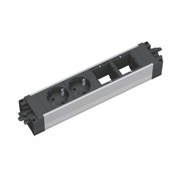 Bachmann 906.10933 Modulare Steckdosenleiste STEP ALU, 2x Schutzkontaktsteckdose, 2x Custom Module, GST18, aluminium/schwarz