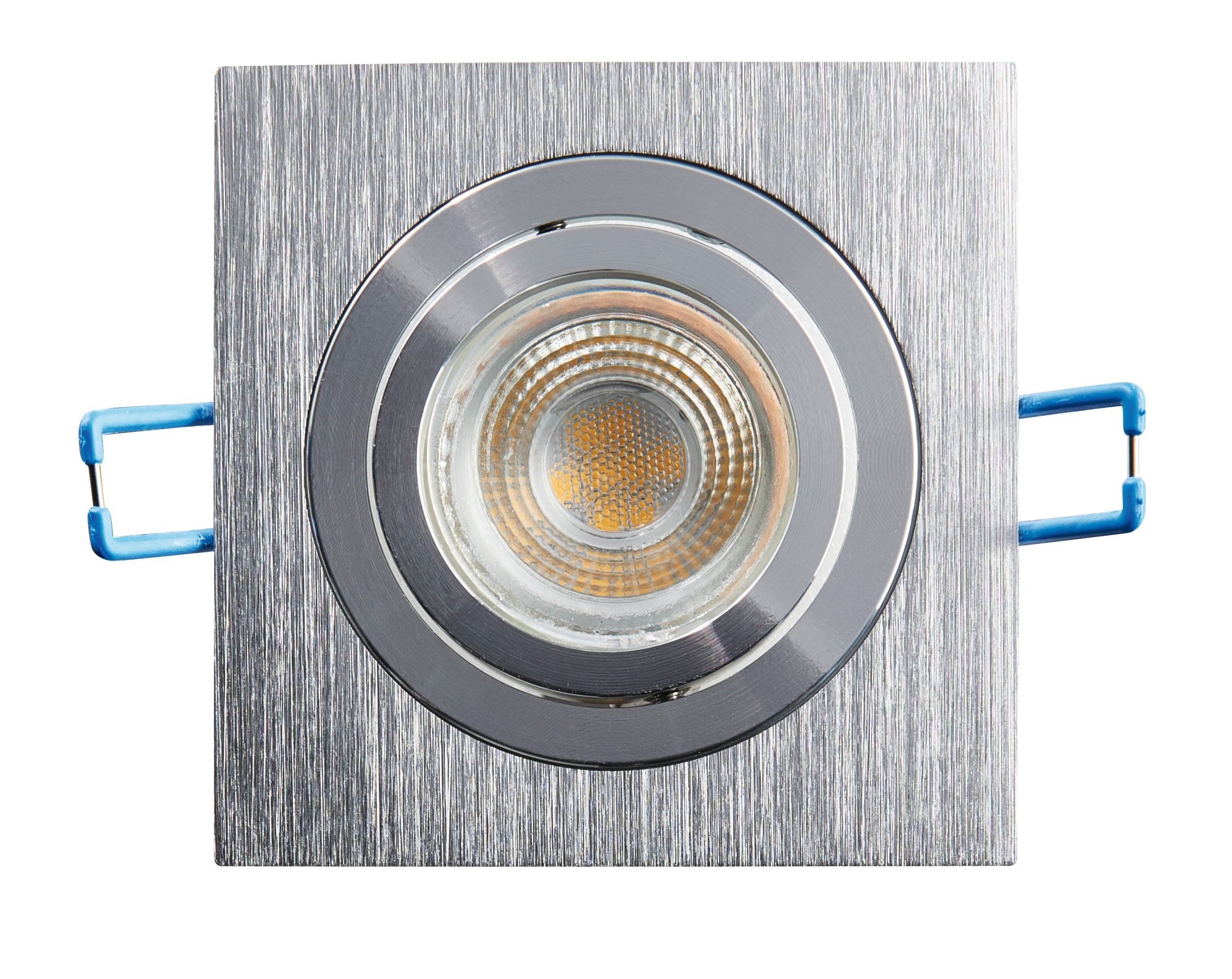 Heitronic 500592 Einbaufassung, eckig, GU5,3 und GU10, max. 8 W, IP 20, schwenkbar, Aluminium gebürstet