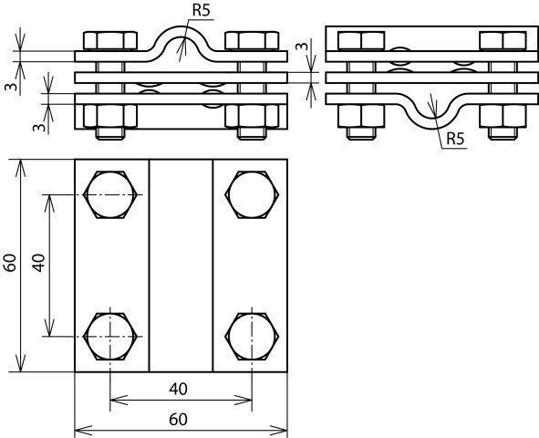 Dehn 319 209 V4A Kreuzstück für Rund -und Flachleiter, Kreuzklemme für Rd/Rd, Rd/Fl, Fl/Fl und mehrdrähtige Leiter