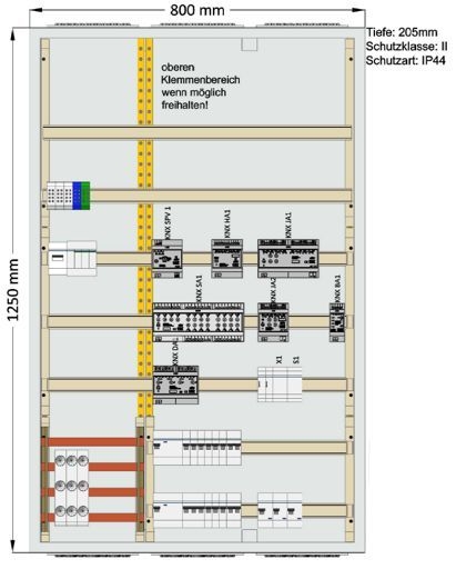 elektroland24 E24-KNX-1.1-SV Komplettschrank bestückt, KNX Standardverteiler, 1250x800x205mm, SK II, IP44