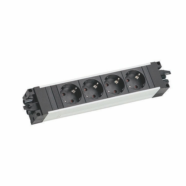 Bachmann 906.18802 Modulare Steckdosenleiste STEP ALU, 4x Schutzkontaktsteckdose, GST18, aluminium/schwarz