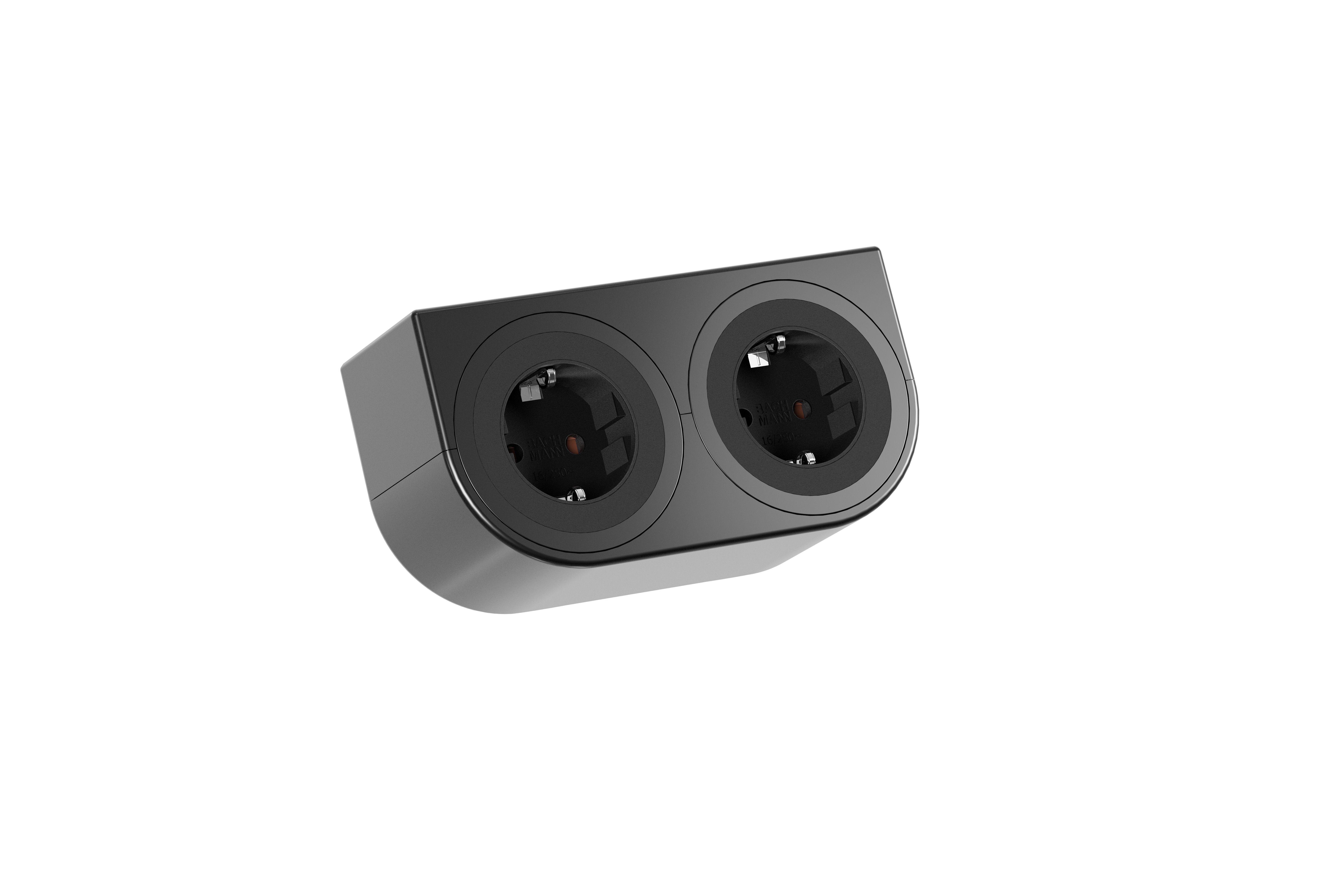 Bachmann BM0020103 Steckdoseneinheit PIX HOLDER 2-fach, 2x Schutzkontaktsteckdose, 0,2 m GST18, schwarz