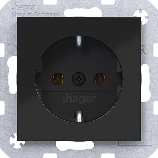 Hager WAS1100BG Schutzkontaktsteckdose, Steckklemmen, A.x/C.x, nachtschwarz glänzend