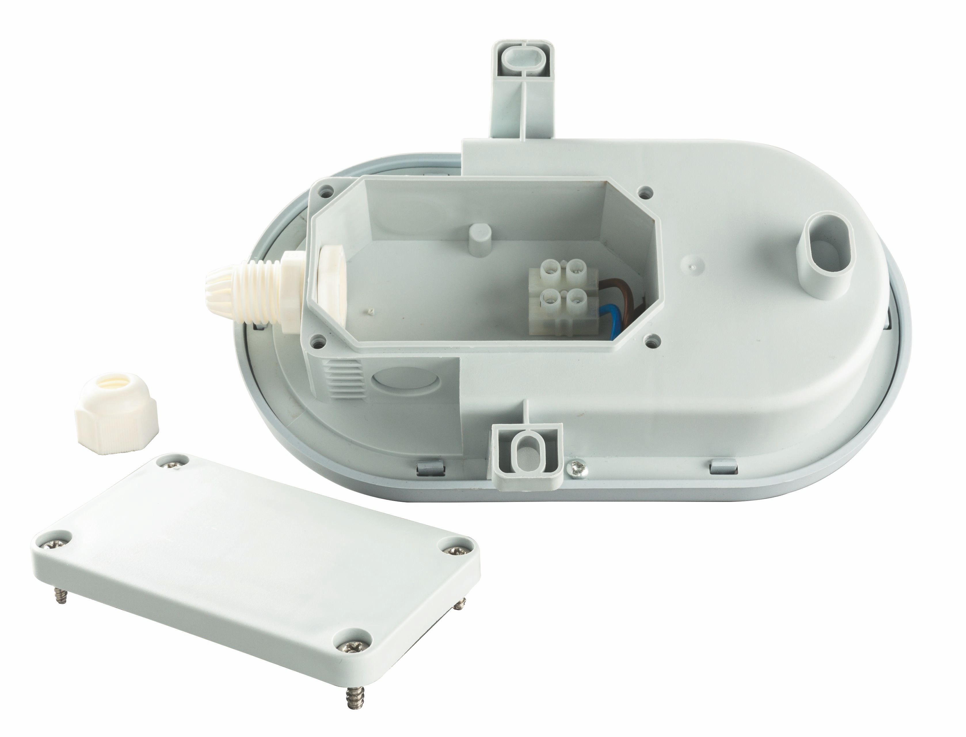 Heitronic 500746 Wand-/ Deckenleuchte BODRUM, oval, 10 W, 4000 K, IP54, oval, lichtgrau