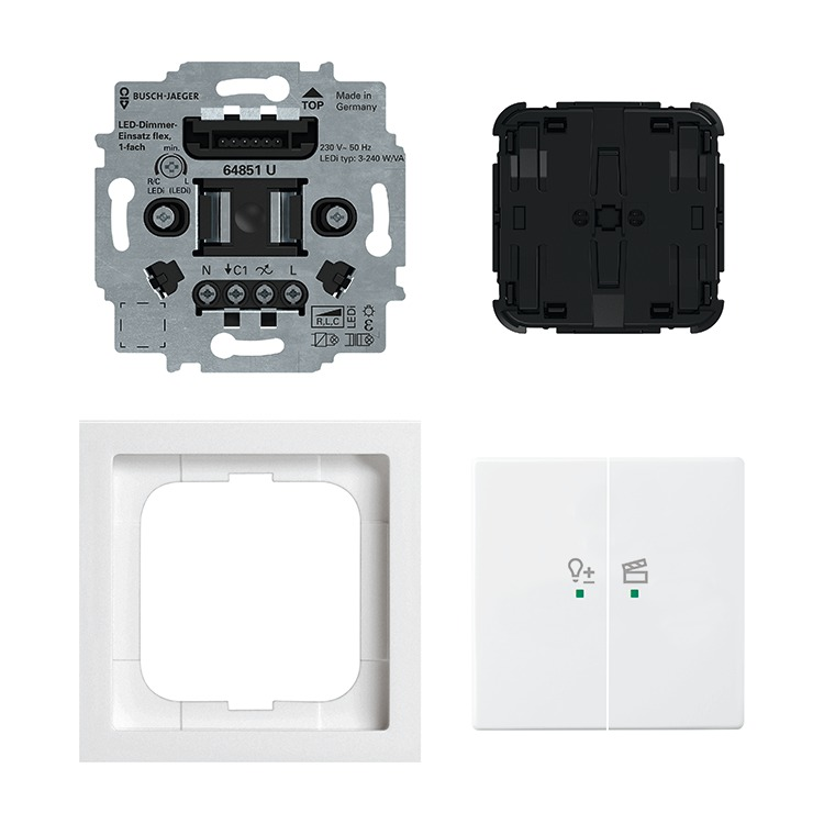 Busch-Jaeger 62851 UJ-84-WL LED-Dimmer-Einsatz flex, 1-fach Komplettset mit 2-fach Bedienelement, Wireless, studioweiß