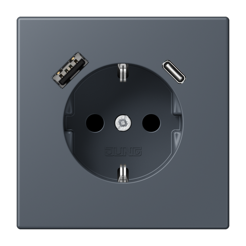 Jung LC152015CA262 Schutzkontakt-Steckdose mit USB-Ladegerät Typ AC, Safety+, Les Couleurs® 4320U, gris foncé 59