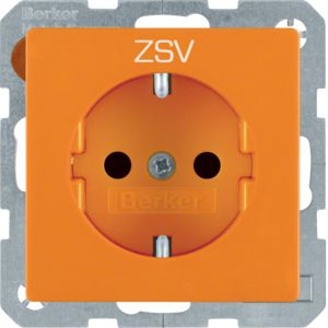 Berker 47236007 Schutzkontakt-Steckdose  mit erhöhtem Berührungsschutz, Aufdruck "ZSV" und Steckklemmen Q.x orange samt