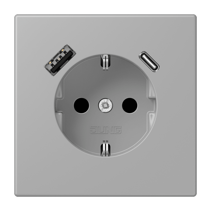 Jung LC152015CA204 Schutzkontakt-Steckdose mit USB-Ladegerät Typ AC, Safety+, Les Couleurs® 32012, gris moyen