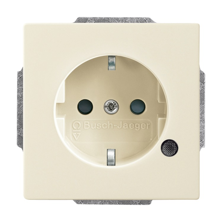 Busch-Jaeger 20 EUCBL-82 Schutzkontakt-Steckdose Safety+ mit LED-Kontrolllicht, mit erhöhtem Berührungsschutz, mit Befestigungskrallen, elfenbeinweiß glänzend, Plattform 63