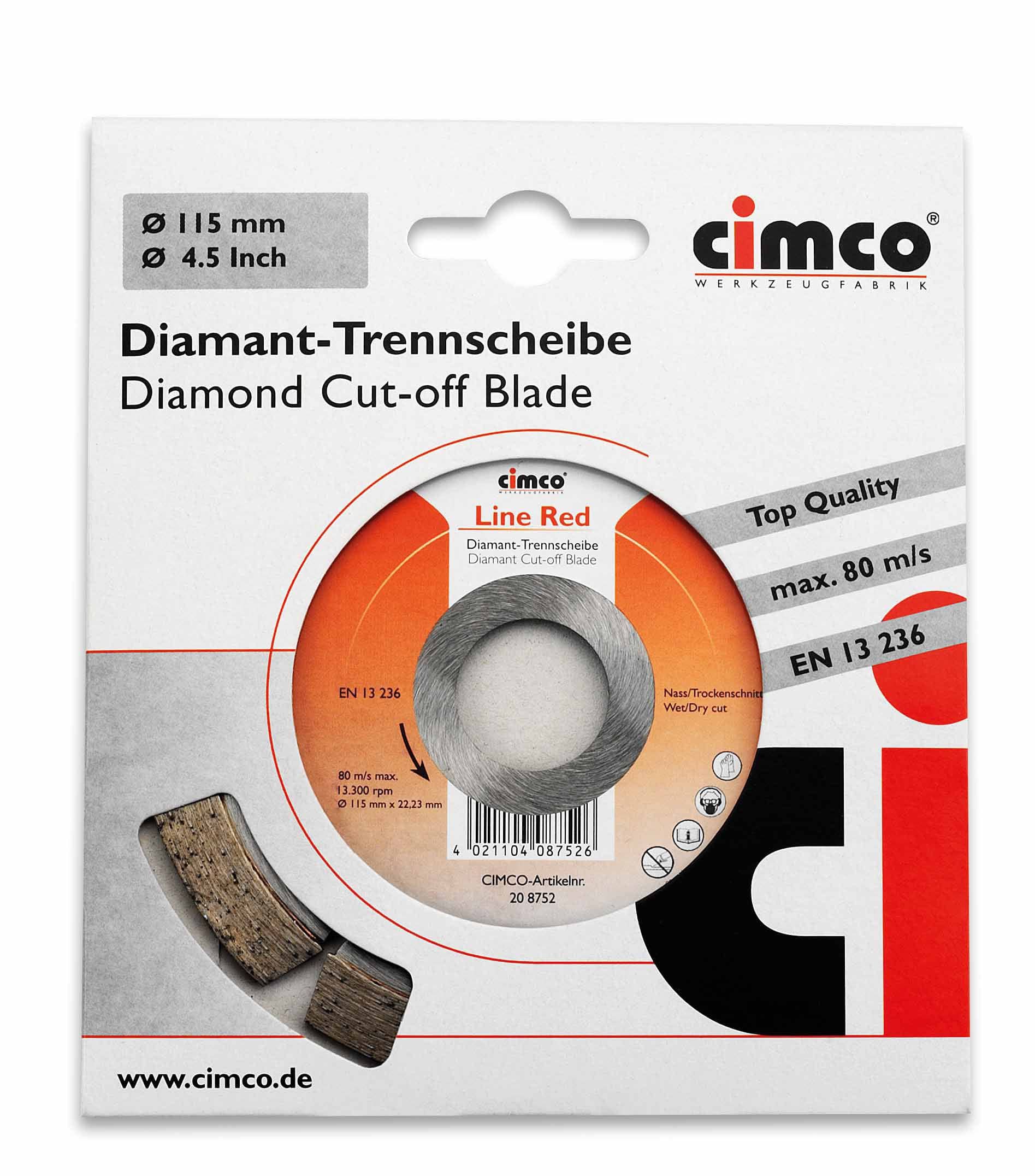 Cimco 20 8752 Diamant-Trennscheibe Line Red, für Kalksandstein, Scheiben-Ø 115 mm