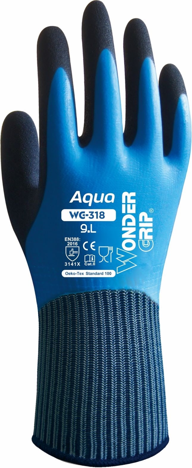 Wonder Grip® WG-318 Arbeitshandschuh Aqua, Gr. XXL/11, doppelt vollbeschichtet, hervorragende Griffigkeit und Widerstandsfähigkeit bei nässe, blau/grau