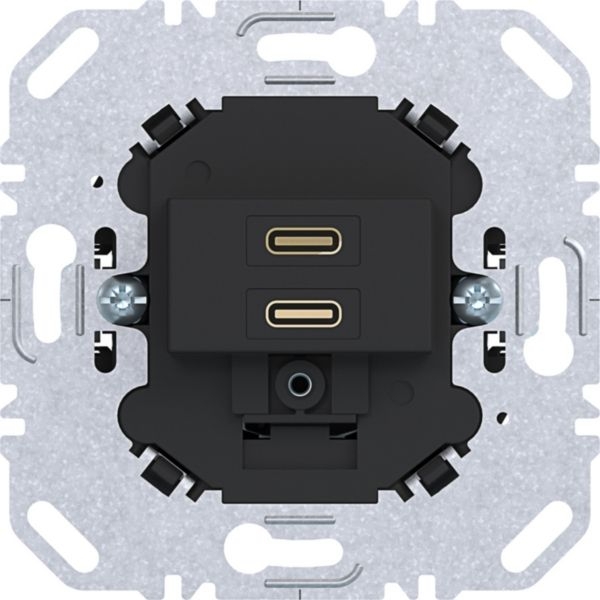 Hager WAS4155BM USB Ladesteckdose Typ C 2-fach, Power Delivery, 20 W, für Zentralstück TAE, Unterputz, A.x/C.x, nachtschwarz matt