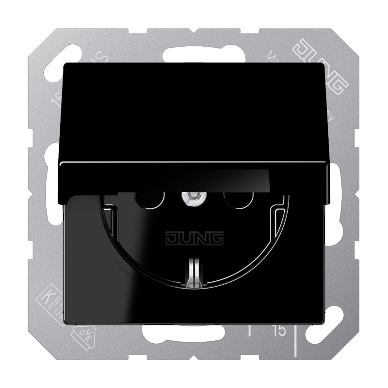 Jung A1520KIKLSW Schutzkontakt-Steckdose, 16 A 250 V ~, SAFETY+, Klappdeckel, Duroplast, Serie A, schwarz