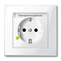 Merten MEG2305-0319 Schutzkontakt-Steckdose mit Überspannungschutz und Schriftfeld, Berührungsschutz, Steckklemmen, System M, polarweiß glänzend