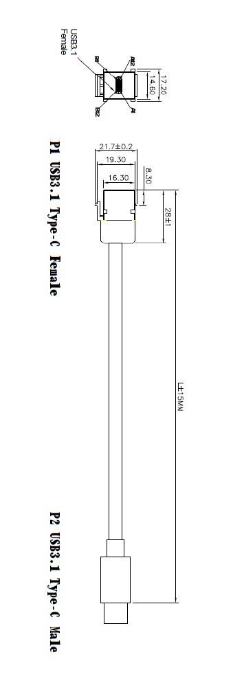 Bachmann 917.121 Keystone USB Typ C 3.1 36 W, Rückseite mit 0,5 m Leitung, schwarz