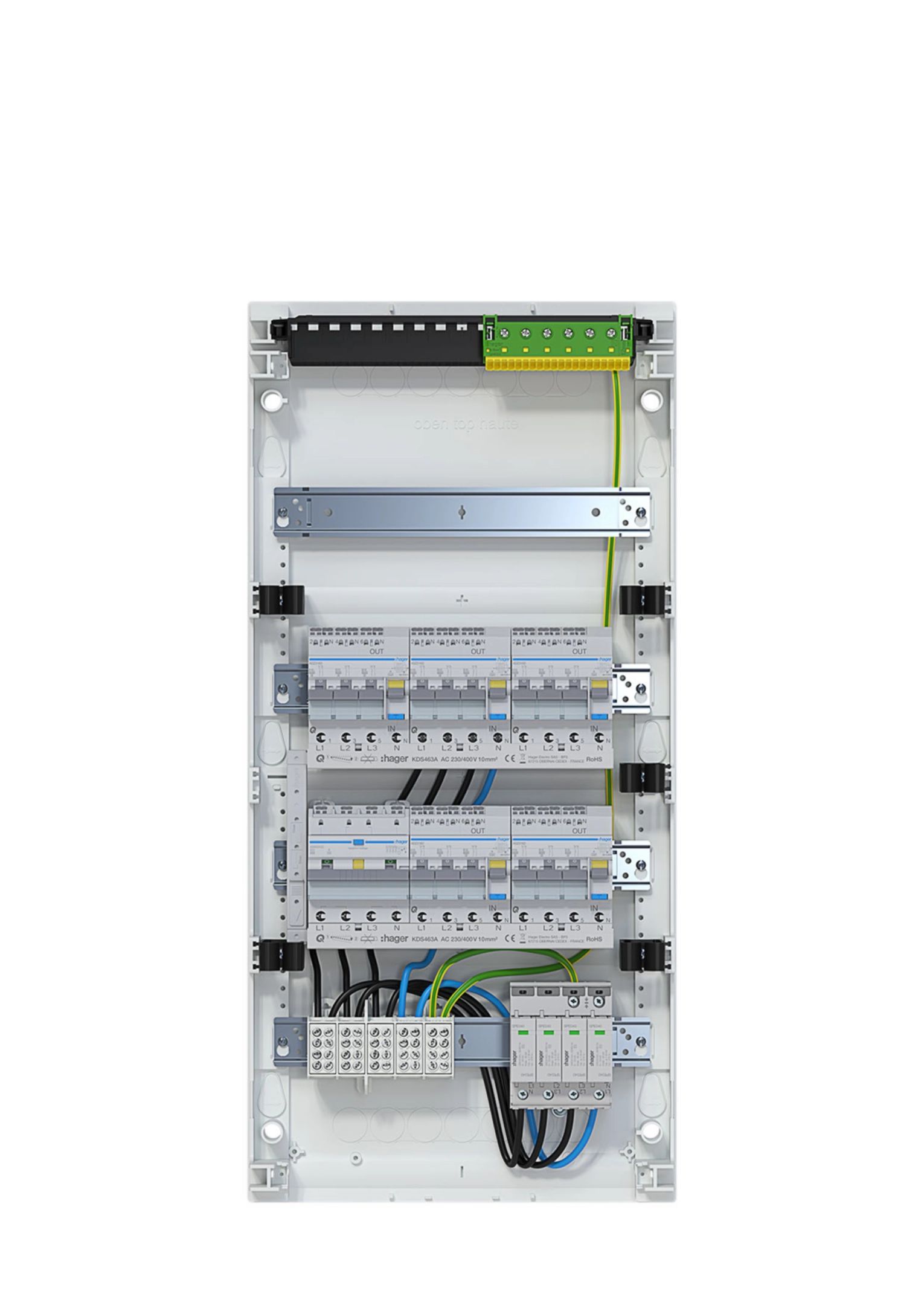 Hager VA48BV3 Kleinverteiler,volta,Aufputzverteiler, 4x12PLE, IP30, 1 FI/LS 1P, 5 FI/LS 3x1P+N,SPD