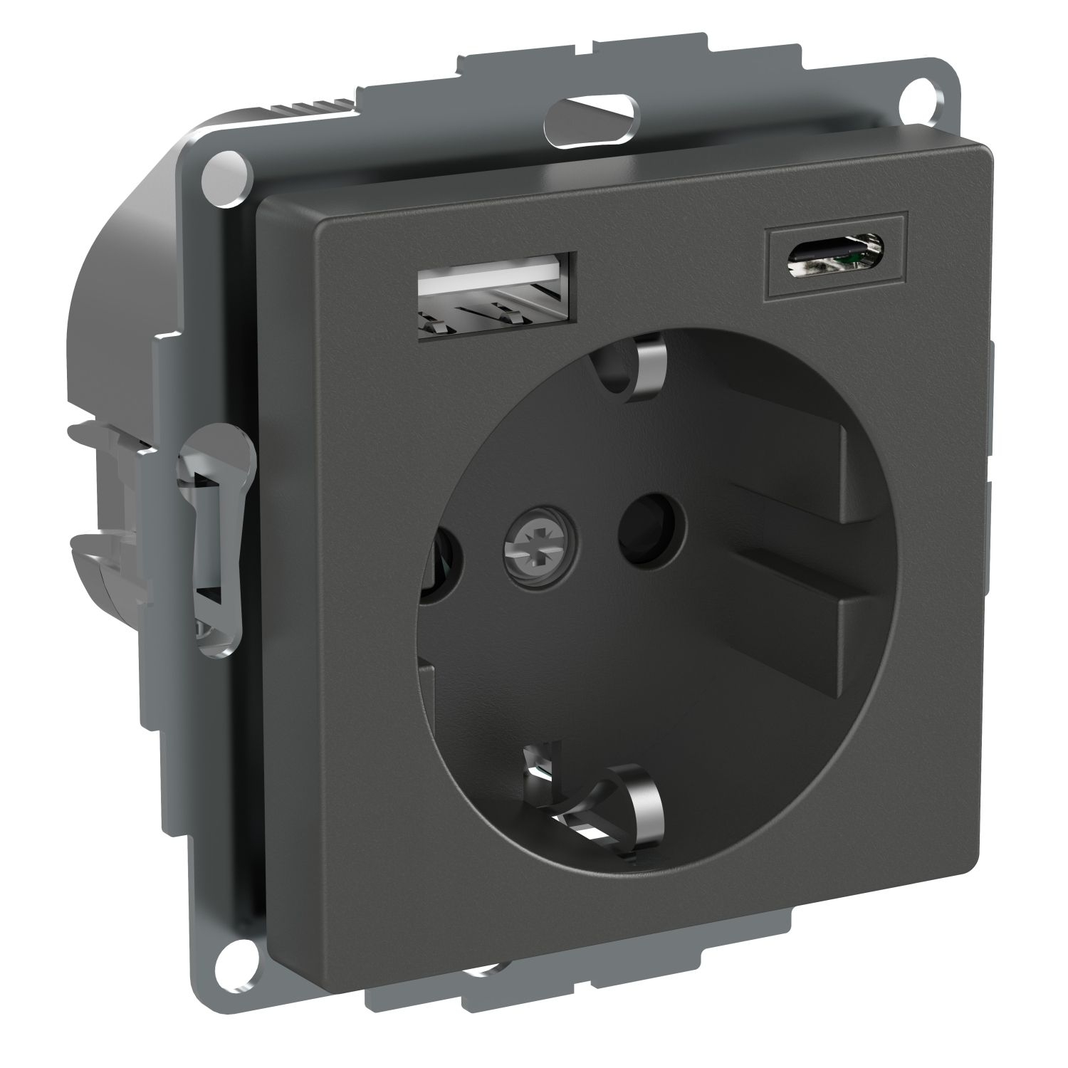 Elso WDE003174 Steckdose mit erhöhtem Berührungsschutz und USB-Ladegerät Typ A und Typ C / 3,0 A, Exxact, anthrazit matt