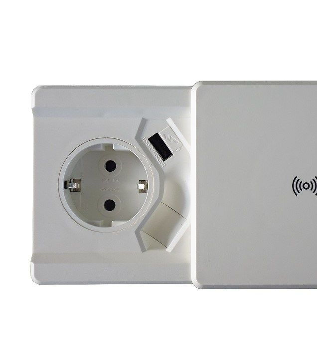 EVOline® 159270002400 Tisch-Einbausteckdose Square80 mit Qi-Ladestation + USB