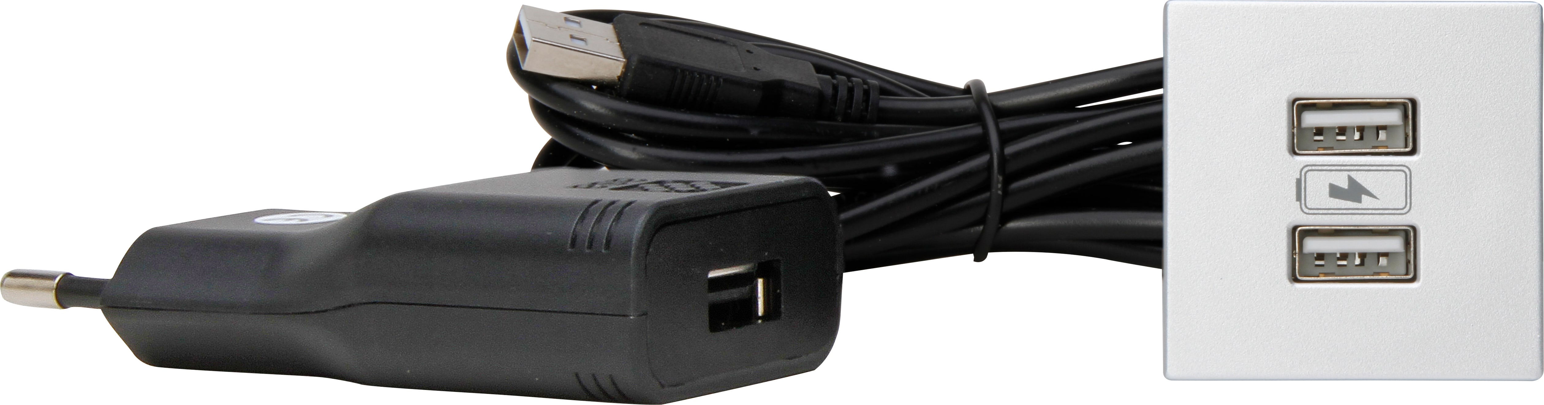 Kopp 939726015 VersaPICK USB Einbauset mit 2x USB, quadr., alu, Kunststoff