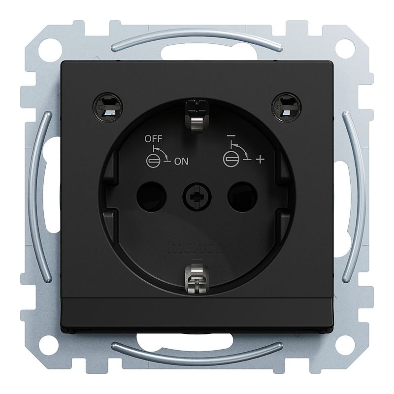 Merten MEG2304-0403 Schutzkontakt-Steckdose mit Lichtauslass, LED-Beleuchtungs-Modul, Berührungsschutz, Steckklemmen, schwarz matt, System M