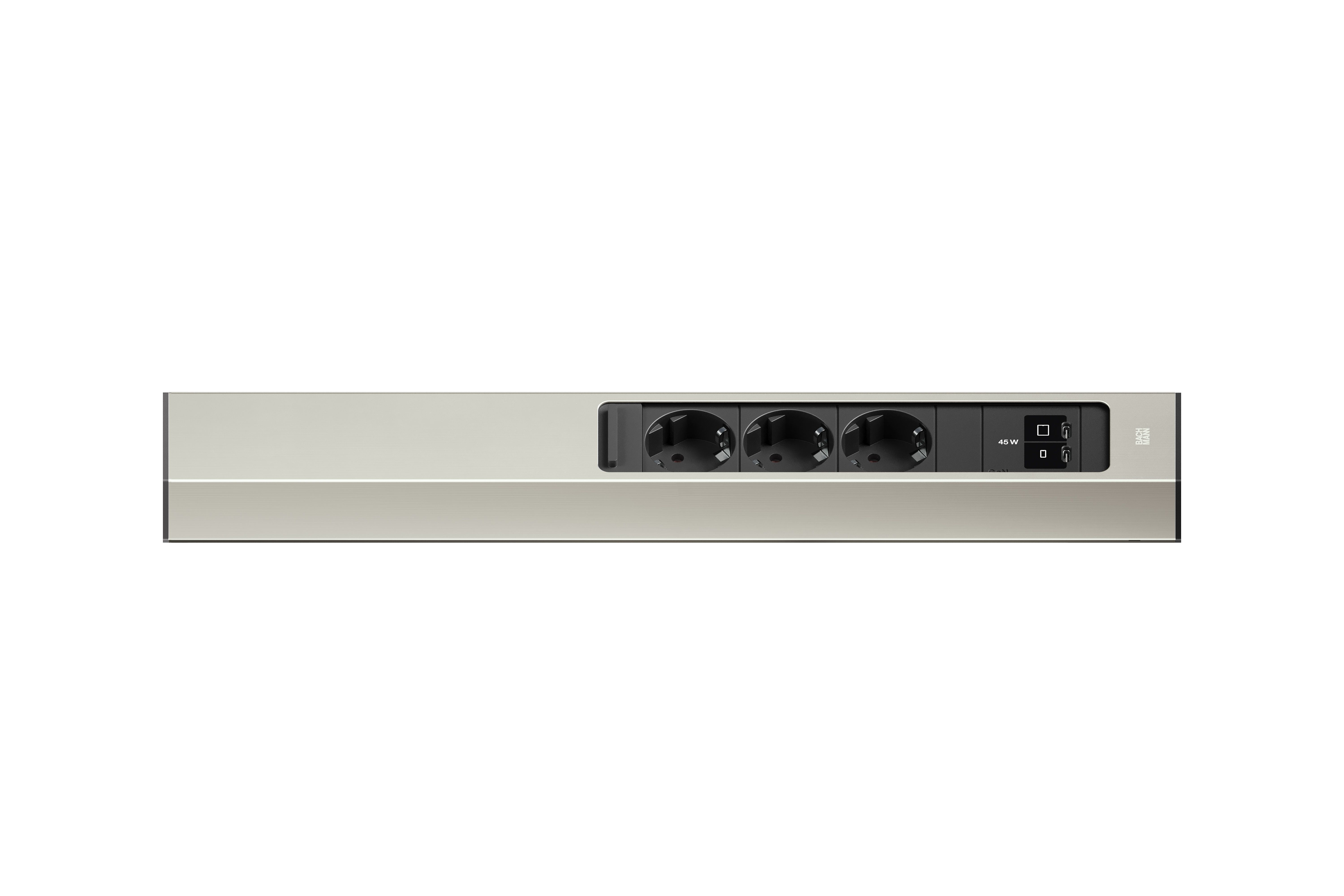 Bachmann BM0023174 Steckdosenleiste CASIA 2 Lang, 3x Schutzkontaktsteckdose, 1x USB C/C 45W, 2,0 m Aderendhülsen und beigelegter Montagestecker, edelstahl