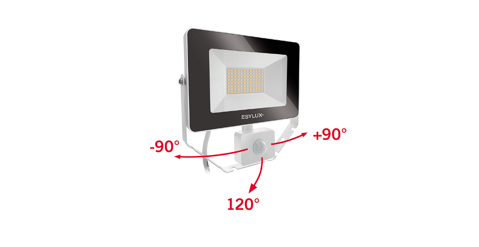 ESYLUX EL10810848 LED-Strahler mit Bewegungssensor, Aluminiumgehäuse, IP65, 30 W, 3000 lm, 3000 K, weiß