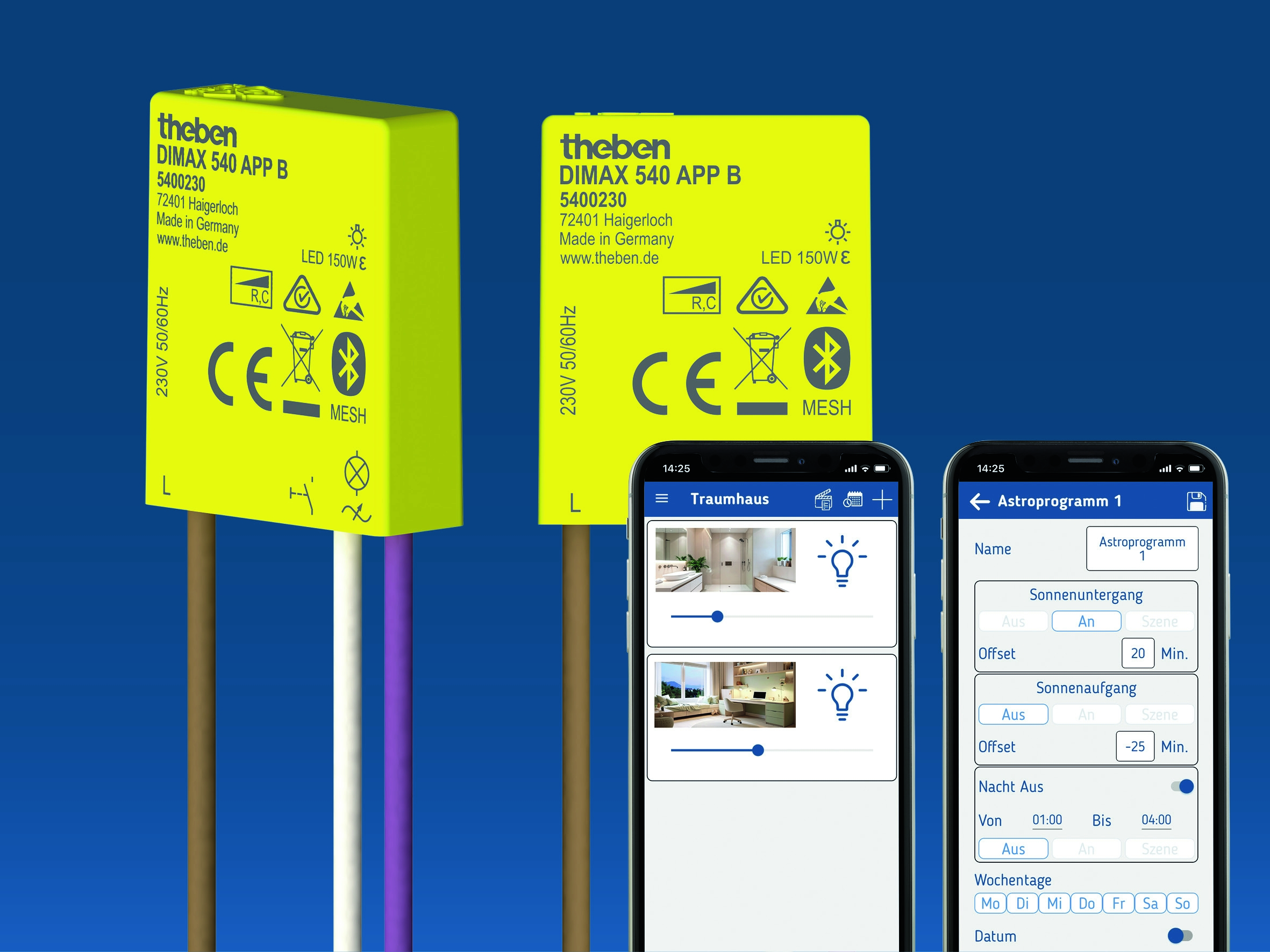 Theben 5400230 DIMAX 540 APP B Mini Unterputz Dimmer, über Bluetooth per App oder per Taster steuerbar und programmierbar, ohne Neutralleiter