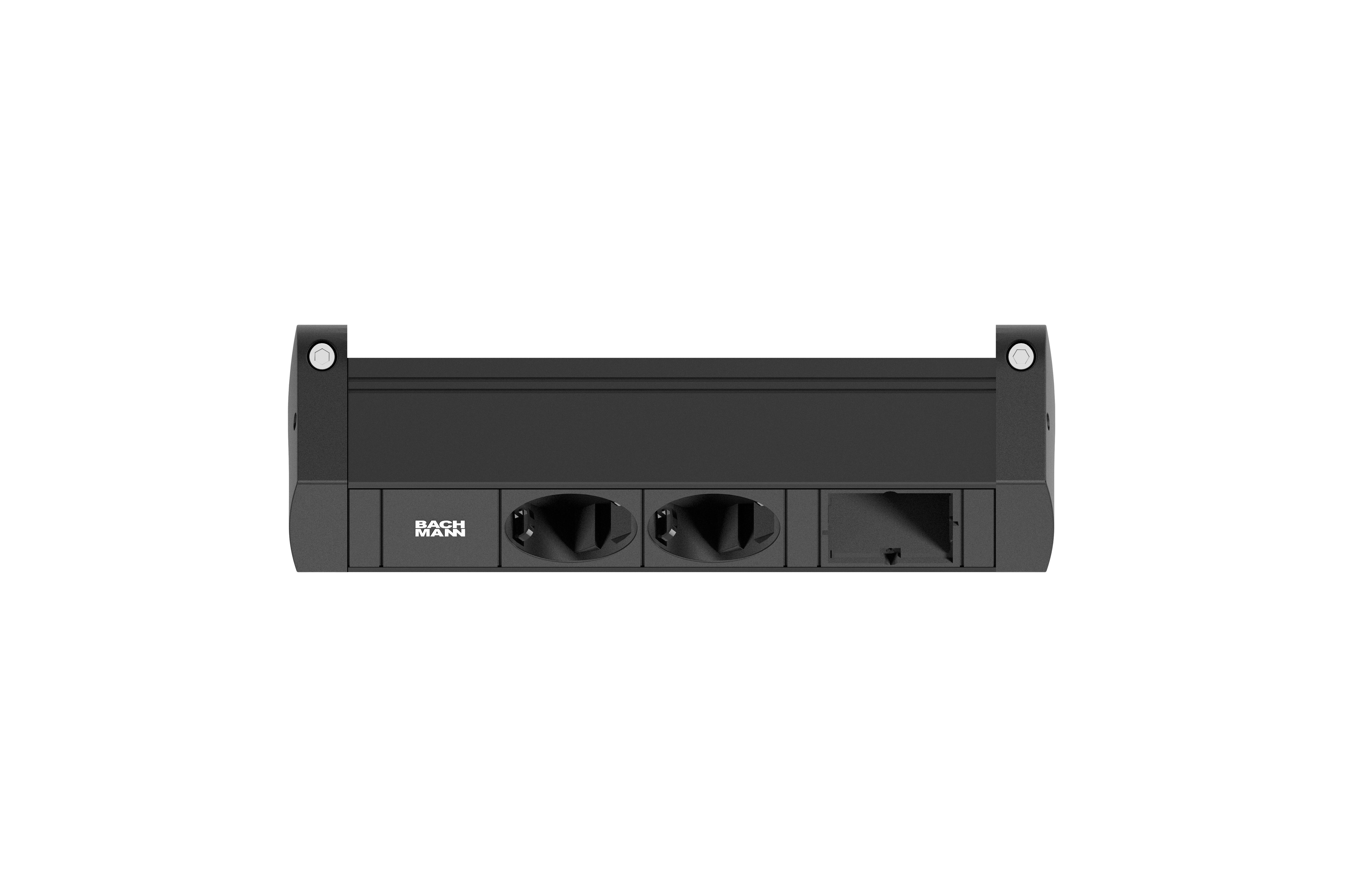 Bachmann BM0028983 Steckdosenleiste DESK STYLE, 2x Schutzkontaktsteckdose, 1x Custom Module, 0,2 m GST18, mit Haltewinkel, schwarz