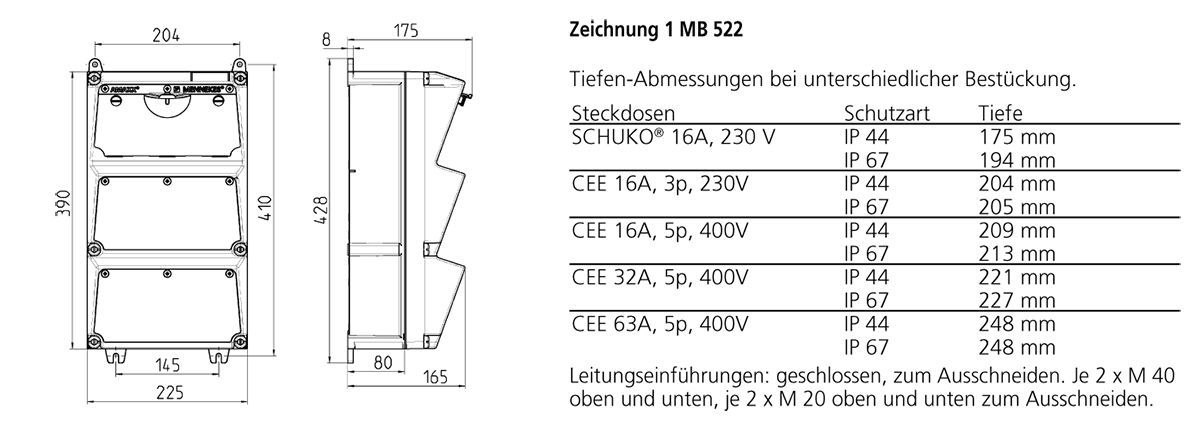 Mennekes 930021 AMAXX Steckdosen-Kombination, IP67, 4x Schutzkontakt