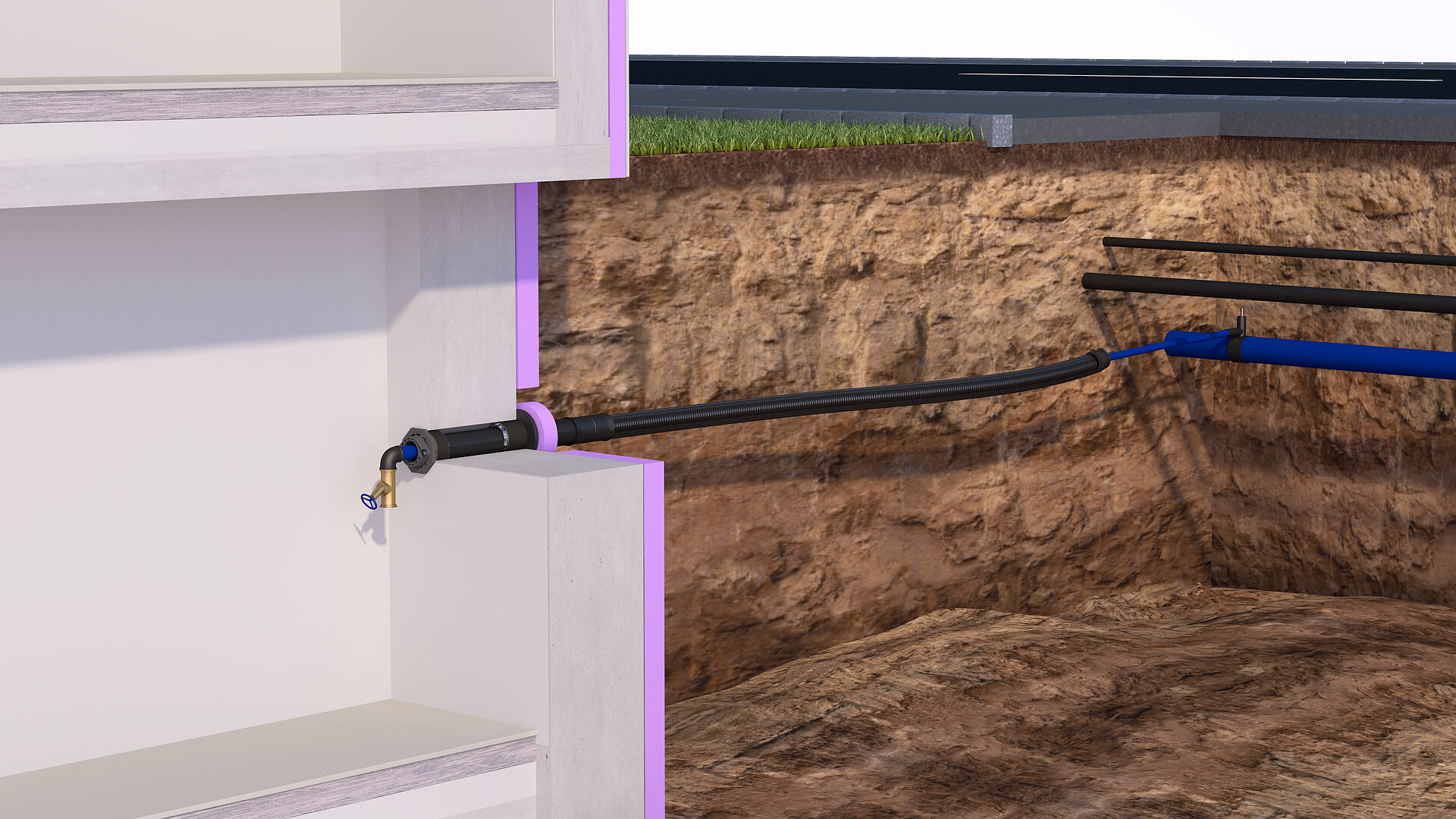Hauff ESH PolySafe BHP Einsparten-Bauherrenpaket für Gebäude mit Keller, 3030300035, Einführen und Abdichten von Versorgungsleitungen (Strom, Wasser, Telekommunikation oder Gas)