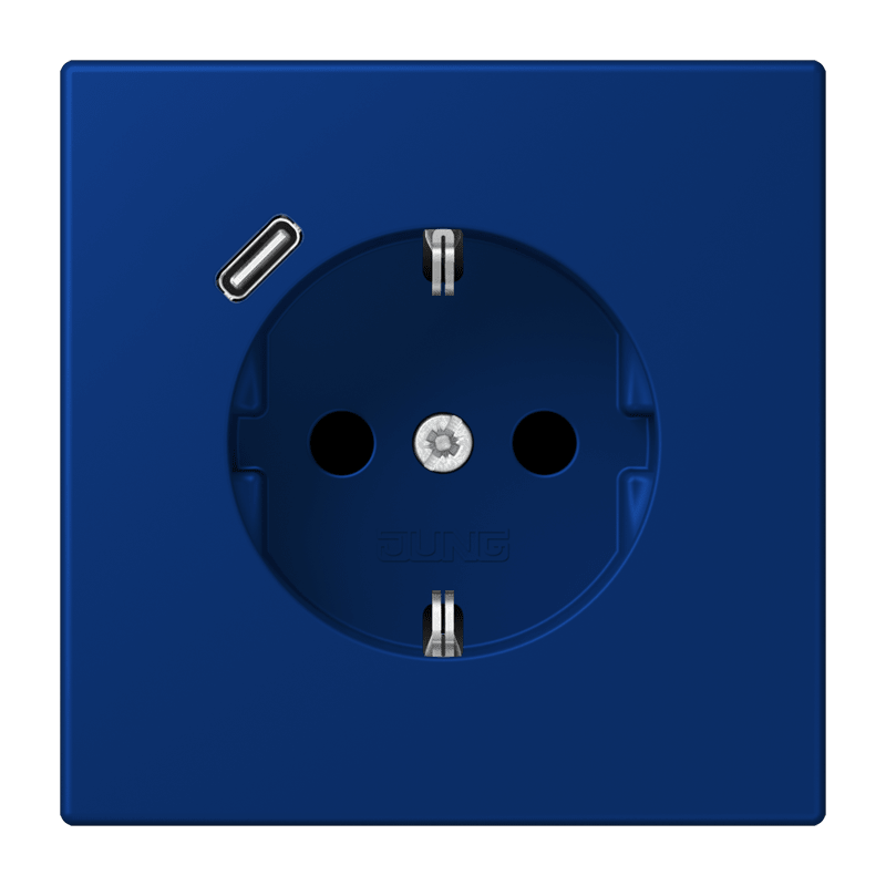 Jung LC152018C261 Schutzkontakt-Steckdose mit USB-Ladegerät Typ C, Safety+, Les Couleurs® 4320T, bleu outremer foncé