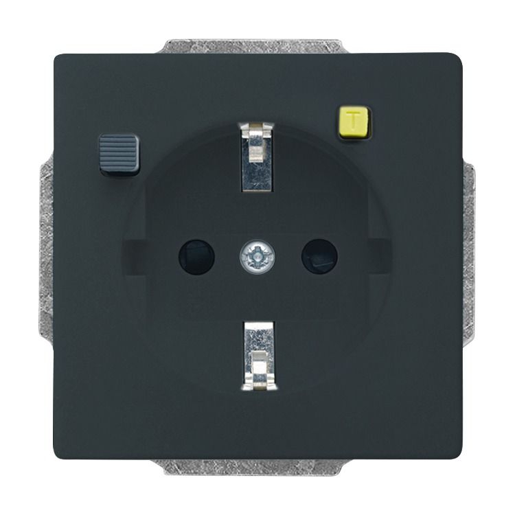 Busch-Jaeger 3120 EUCB-81 Schutzkontakt-Steckdose Safety+ mit Fehlerstrom-Schutzschalter, mit erhöhtem Berührungsschutz, mit Befestigungskrallen, anthrazit glänzend, Plattform 63