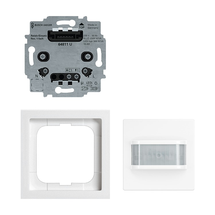 Busch-Jaeger 62762 UJ-84-WL Busch-Wächter® 180 flex, Wireless Komplettset mit Komfort Sensor Selectlinse und Relais-Einsatz, studioweiß glänzend, future linear