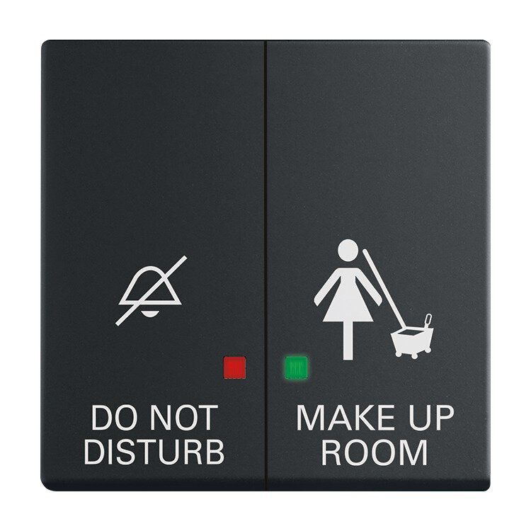 Busch-Jaeger 1785/11 K-885 Wippe 2-fach mit Aufdruck "DO NOT DISTURB / MAKE UP ROOM", mit Kontrollfenster, Zimmereinheit, Plattform 63, schwarz matt