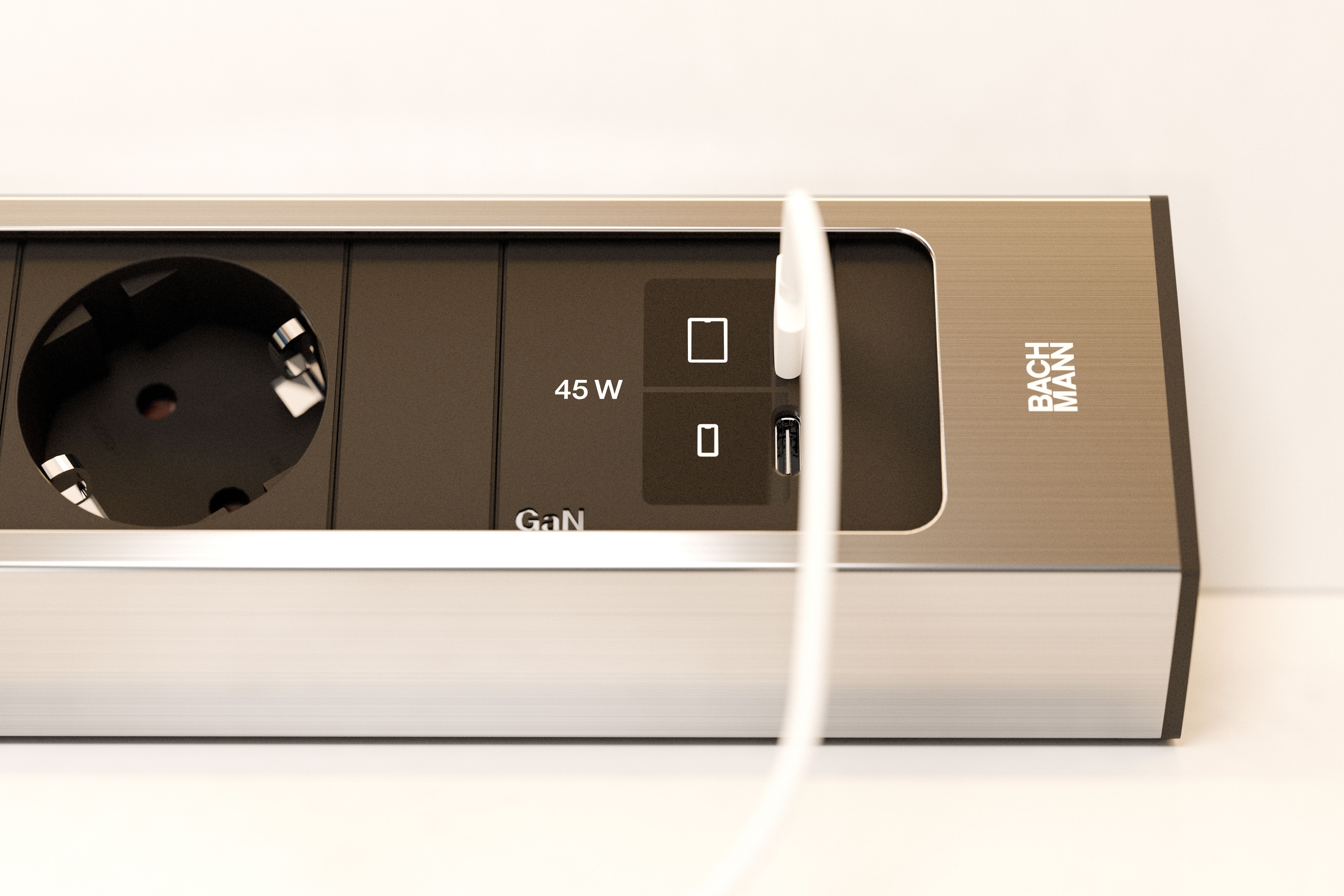 Bachmann BM0023174 Steckdosenleiste CASIA 2 Lang, 3x Schutzkontaktsteckdose, 1x USB C/C 45W, 2,0 m Aderendhülsen und beigelegter Montagestecker, edelstahl