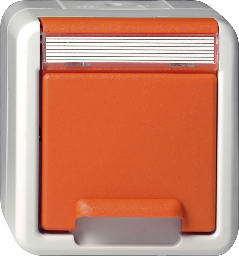 Gira 4440309 Schutzkontakt-Steckdose Klappdeckel mit Beschriftungsfeld, WG Aufputz, orange