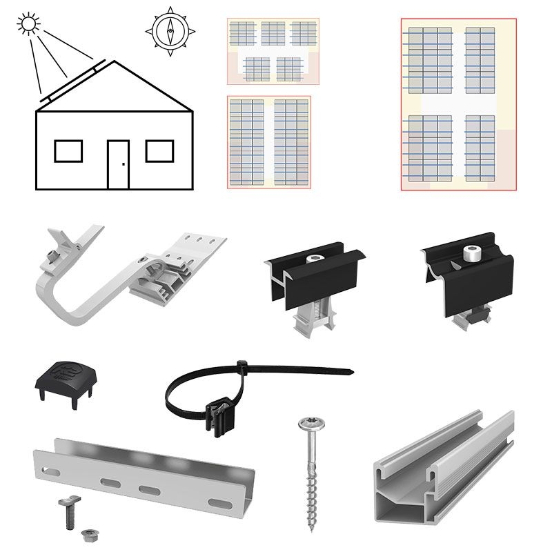 K2 E24-PV-SET3-UKS-30 Unterkonstruktions-Set Schrägdach für 30 Module (ca. 12-13 kWp)