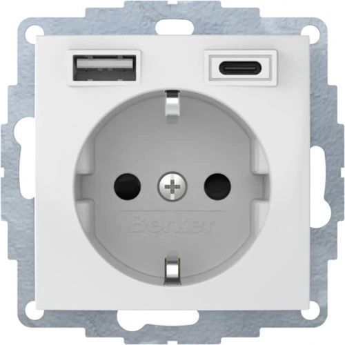 Berker 48048989 Schutzkontakt-Steckdose / USB A-C, S.1, polarweiß glänzend